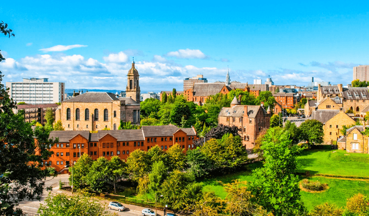 Vista de la ciudad y los jardines de Glasgow